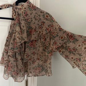 Zara one shoulder floral ruffle top